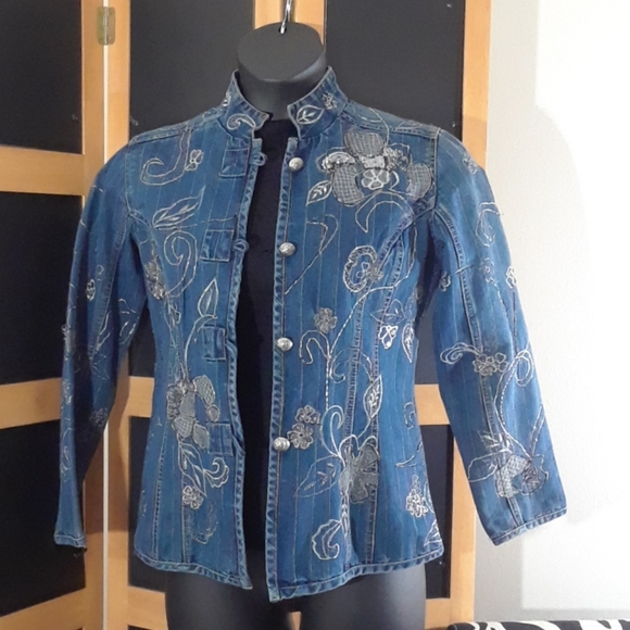 Chicos Sequin/Embroidered Denim Jacket - Picture 2 of 16